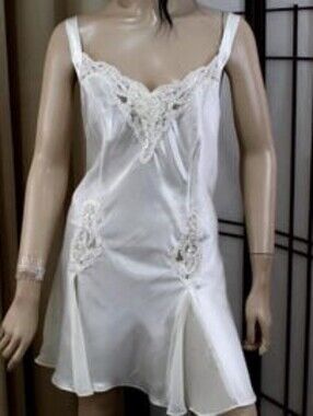 White Lace-Trim Satin Chemise Slip